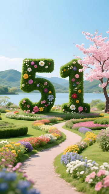 五一绿色旅游出行春季花园风光插画