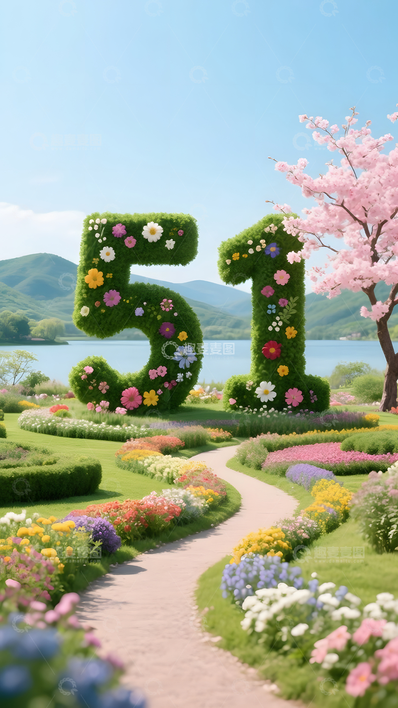 五一绿色旅游出行春季花园风光插画