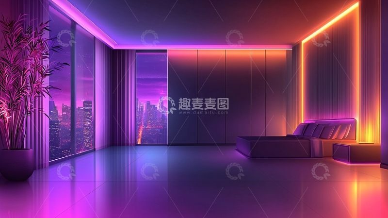 高清大图下载【趣麦麦图】未来主义紫色房间