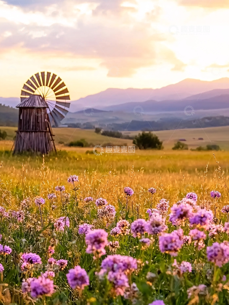 高清大图下载【趣麦麦图】田野风车高清图片