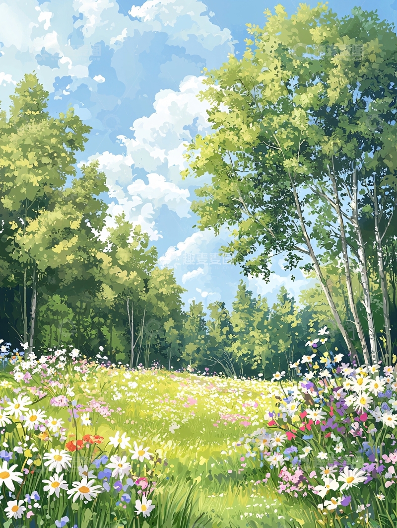 高清大图下载【趣麦麦图】阳光明媚的草地森林