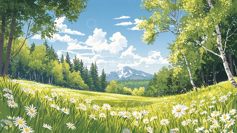 高清大图下载【趣麦麦图】阳光明媚的花草地