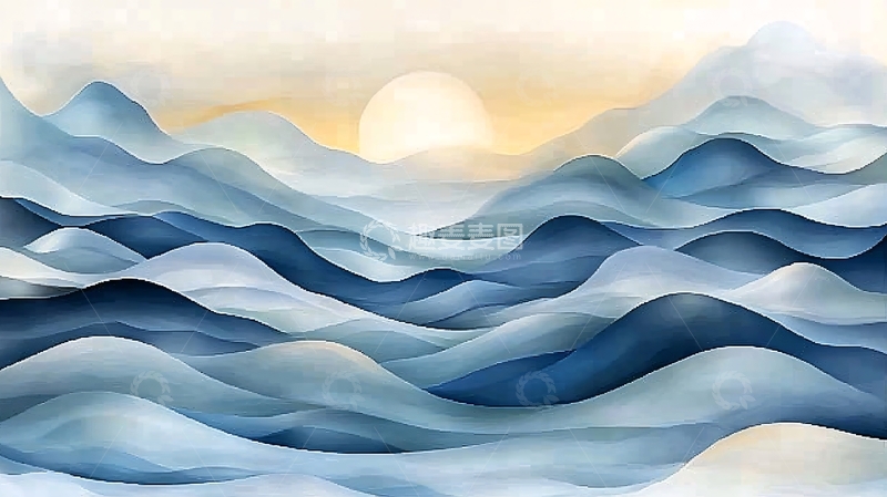 高清大图下载【趣麦麦图】水墨风山水日出