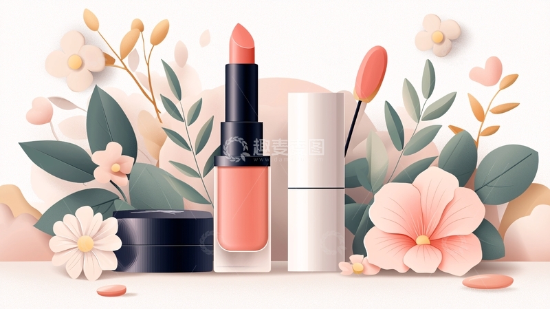 高清大图下载【趣麦麦图】口红和花卉清新场景