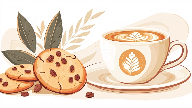 高清大图下载【趣麦麦图】咖啡饼干早餐插画