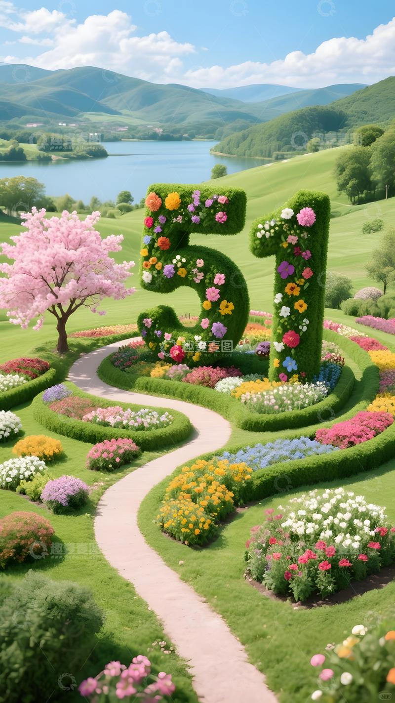 五一旅游绿野花园主题海报插画图
