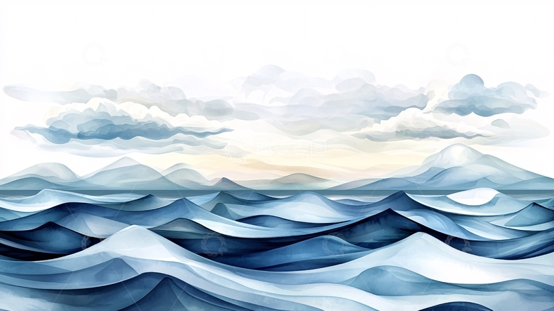 高清大图下载【趣麦麦图】水彩风格的海景插画