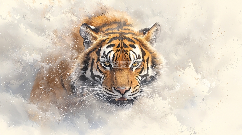 高清大图下载【趣麦麦图】水中老虎的油画肖像