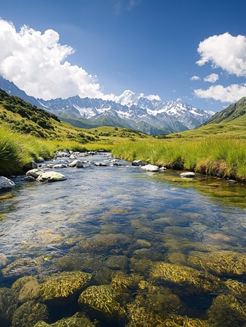 高山草甸清澈溪流