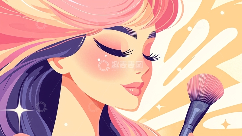 高清大图下载【趣麦麦图】彩虹色头发的女性化妆