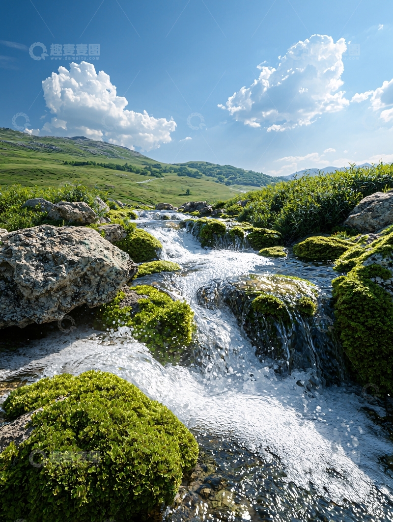 高清大图下载【趣麦麦图】清澈溪流流过山间