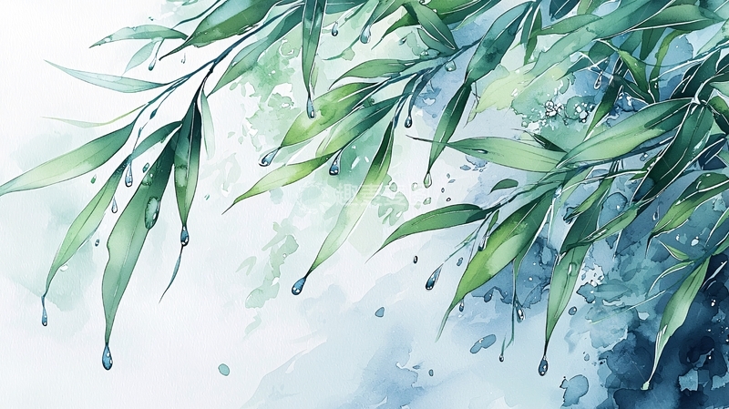 高清大图下载【趣麦麦图】清新水彩风树叶枝条背景