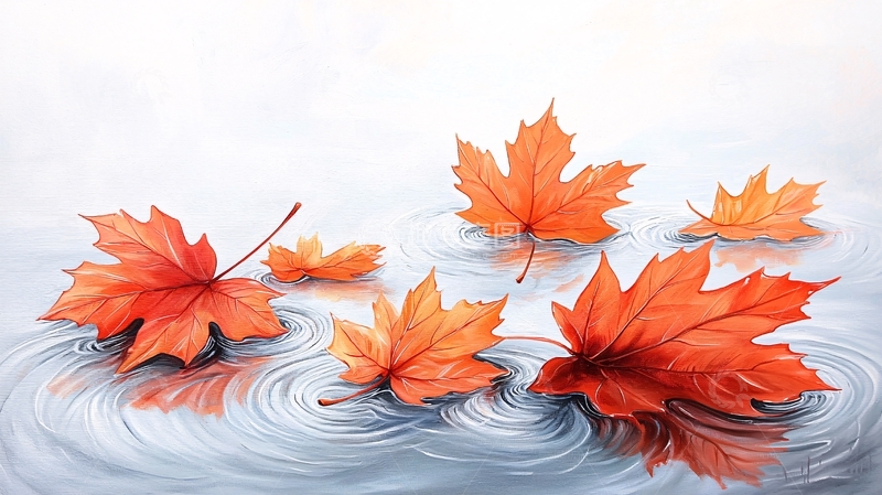 高清大图下载【趣麦麦图】水中漂浮的枫叶特写