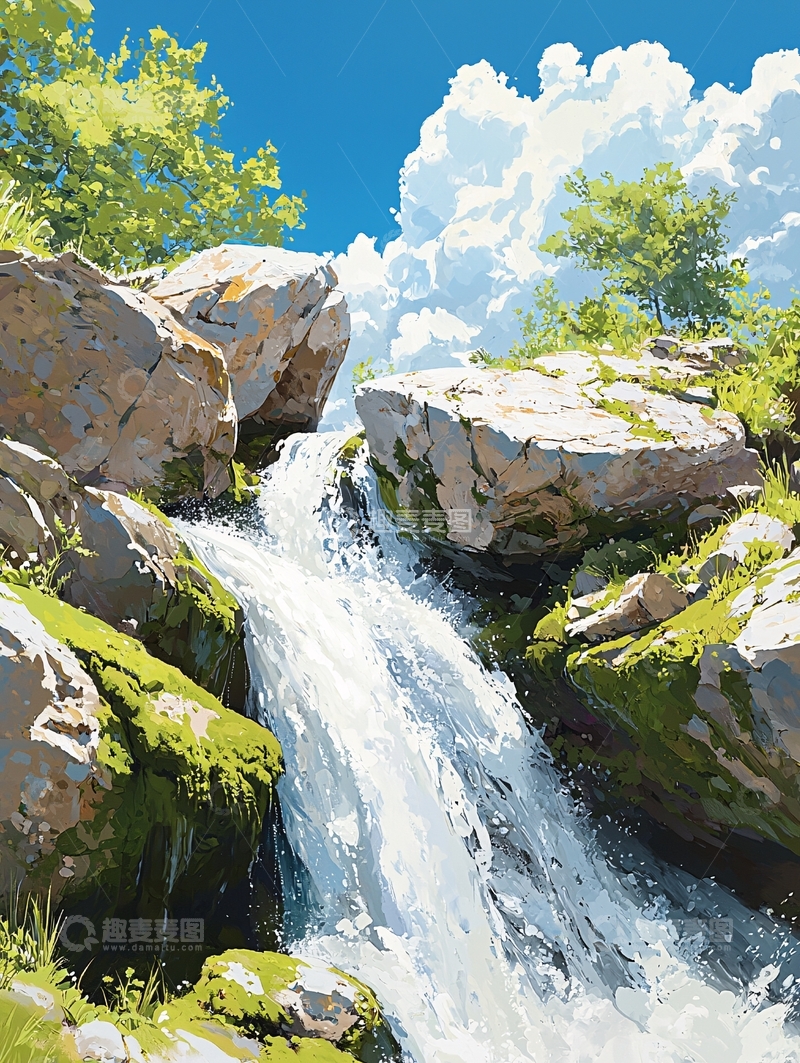 高清大图下载【趣麦麦图】瀑布倾泻而下