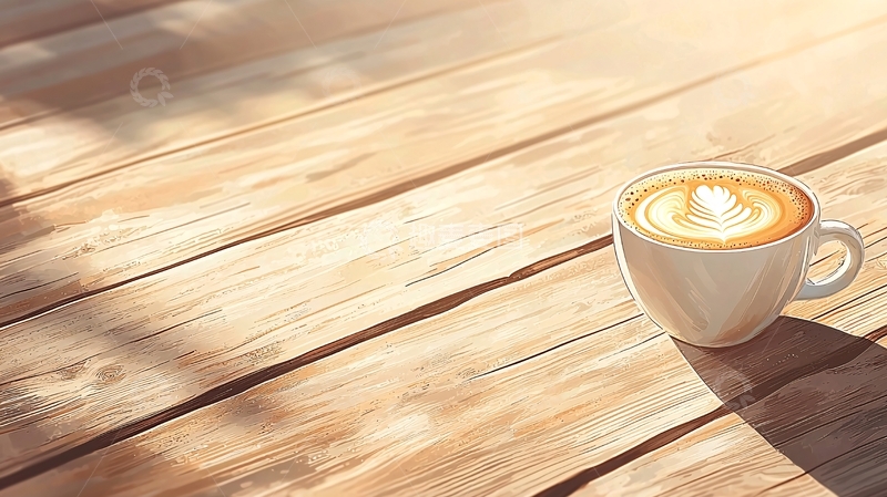 高清大图下载【趣麦麦图】一杯咖啡置于木桌上