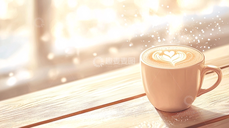 高清大图下载【趣麦麦图】窗边一杯拉花咖啡