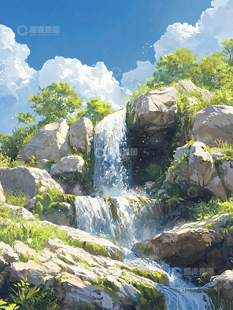 高清大图下载【趣麦麦图】动漫风格瀑布