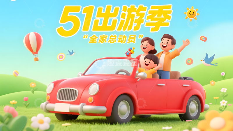 51出游季家庭自驾游春日旅行宣传图