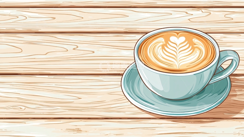 高清大图下载【趣麦麦图】咖啡拉花在木纹桌面上