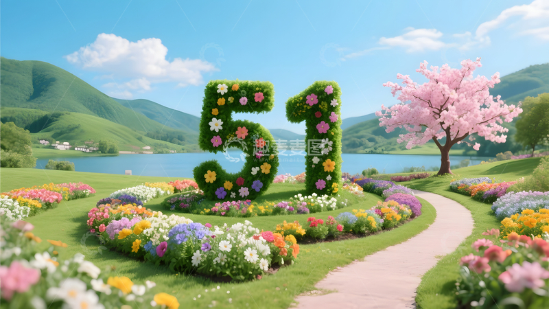 51出游季花园风景春日旅游宣传插画图