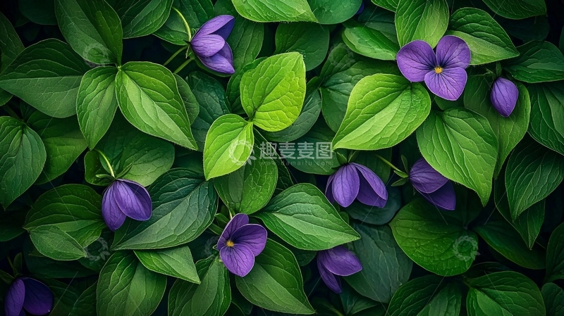 高清大图下载【趣麦麦图】紫花绿叶特写