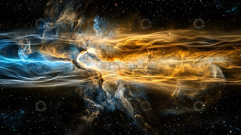 高清大图下载【趣麦麦图】蓝色与金色能量碰撞