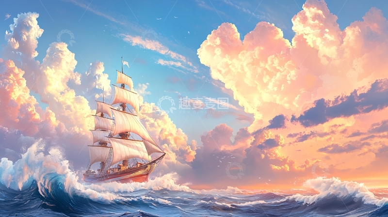 高清大图下载【趣麦麦图】航行于云海之中的帆船