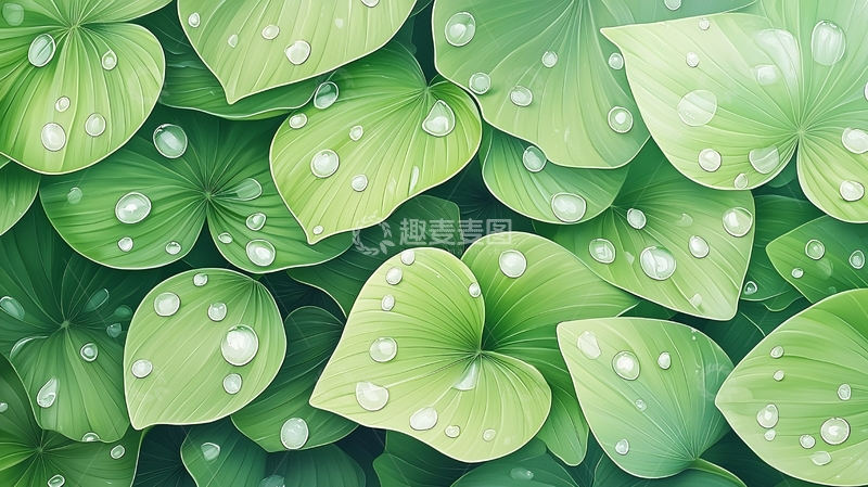 高清大图下载【趣麦麦图】心形绿叶带水珠