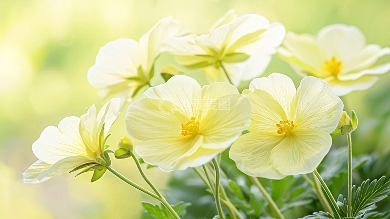 高清大图下载【趣麦麦图】淡黄色花朵在阳光下绽放