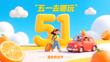 51五一出游季卡通人物旅行插画宣传海报