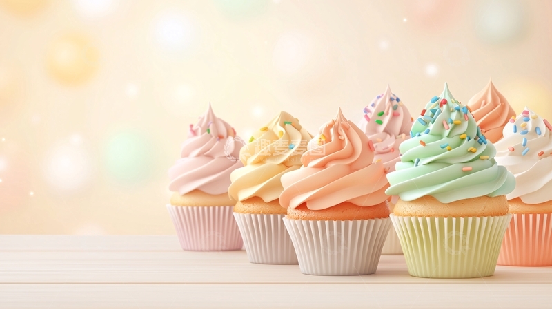 高清大图下载【趣麦麦图】一排彩色纸杯蛋糕