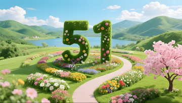 51五一出游季花园景观旅游插画海报