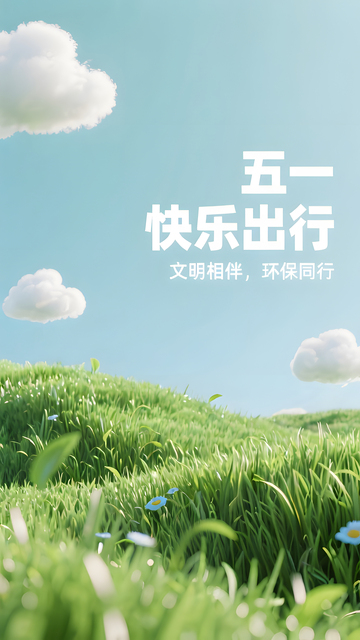 五一快乐出行绿色草地自然风景海报插画