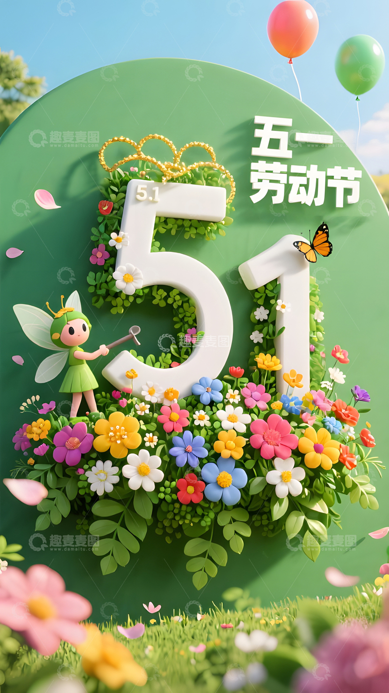 51劳动节童话花园主题春季插画宣传图