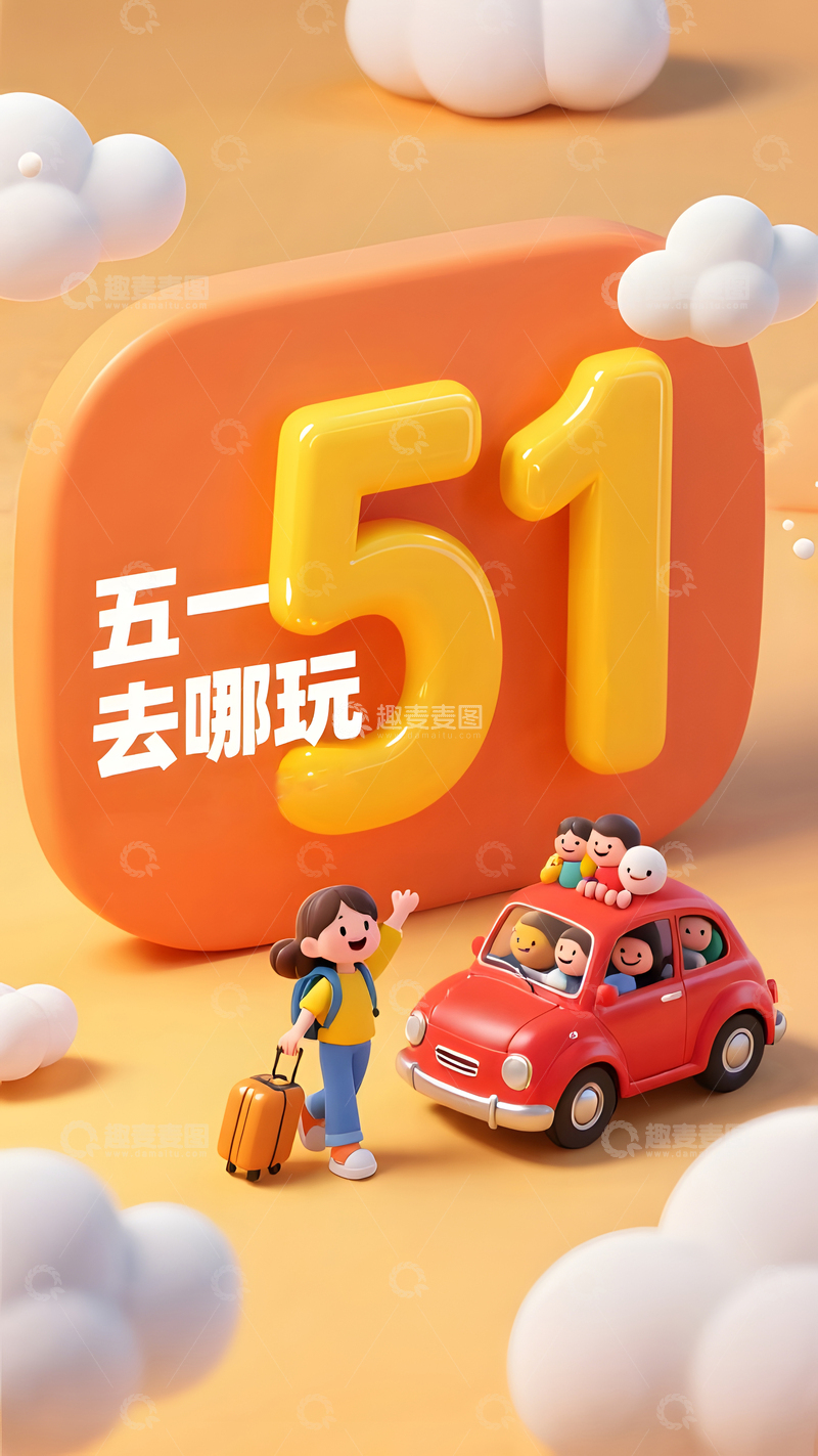51出游季卡通插画自驾出行创意设计