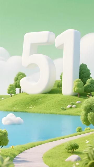 五一出游绿色插画风光数字51设计图