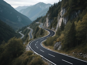 山间蜿蜒曲折的公路景致