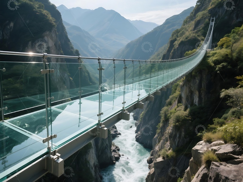 高清大图下载【趣麦麦图】峡谷上的透明玻璃桥景观