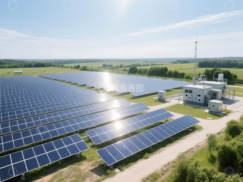 高清大图下载【趣麦麦图】开阔地太阳能发电设施景观