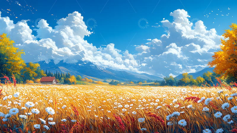高清大图下载【趣麦麦图】秋天气候户外风景插画