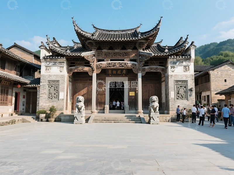 高清大图下载【趣麦麦图】传统中式古建村落入口景观