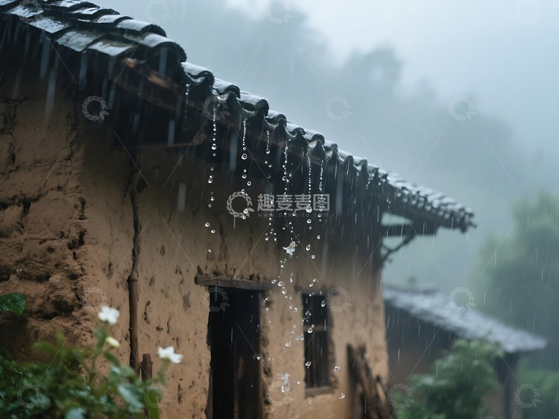 高清大图下载【趣麦麦图】晨雾中古朴土坯房景象