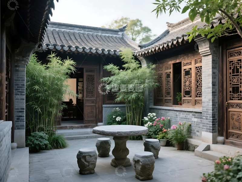 高清大图下载【趣麦麦图】中式庭院雅致布局景观