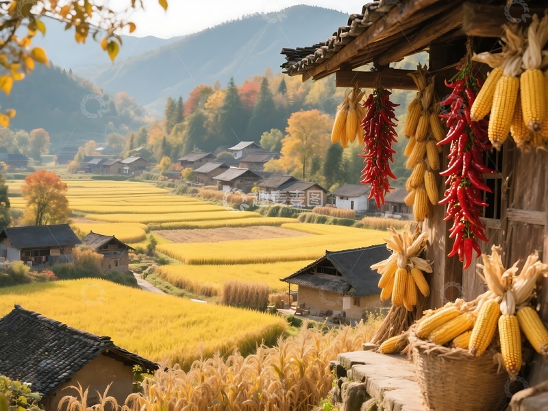 高清大图下载【趣麦麦图】秋日乡村田野丰收画面