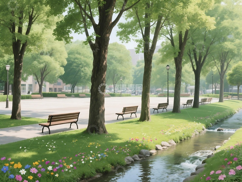 高清大图下载【趣麦麦图】绿树成荫的公园休闲景观