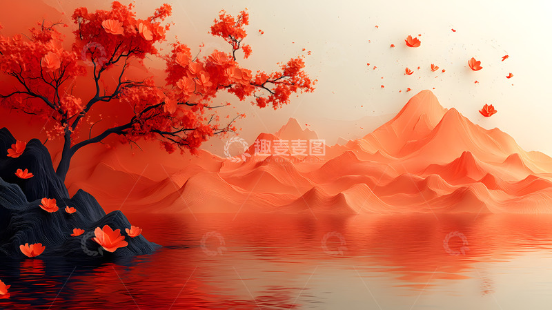 高清大图下载【趣麦麦图】-纸片层叠质感秋天风景1