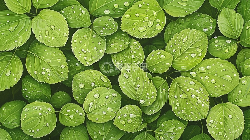 高清大图下载【趣麦麦图】绿色小圆叶片带白点