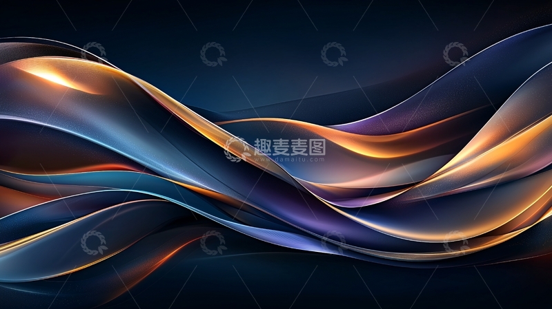 高清大图下载【趣麦麦图】蓝色金色流动曲线抽象背景