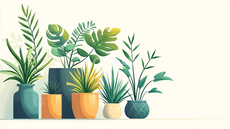 高清大图下载【趣麦麦图】多种盆栽植物清新排列