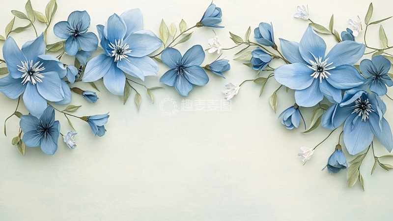 高清大图下载【趣麦麦图】蓝色花朵的清新边框